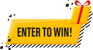 Enter to win prizes megaphone yellow banner in 3D style on w